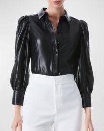 Nadine Puff-Sleeve Vegan Leather Blouse at Neiman Marcus